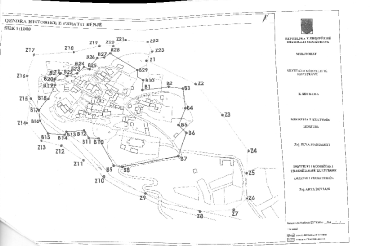 Graphic overview for Council of Ministers No. 832, dated 24.12.2021, Historical center of the village of Bënjë (Image).