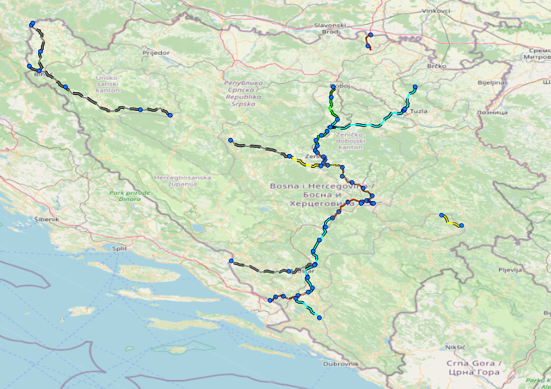 Graphic overview for Facilities under the jurisdiction of the Highway Federation of Bosnia and Herzegovina