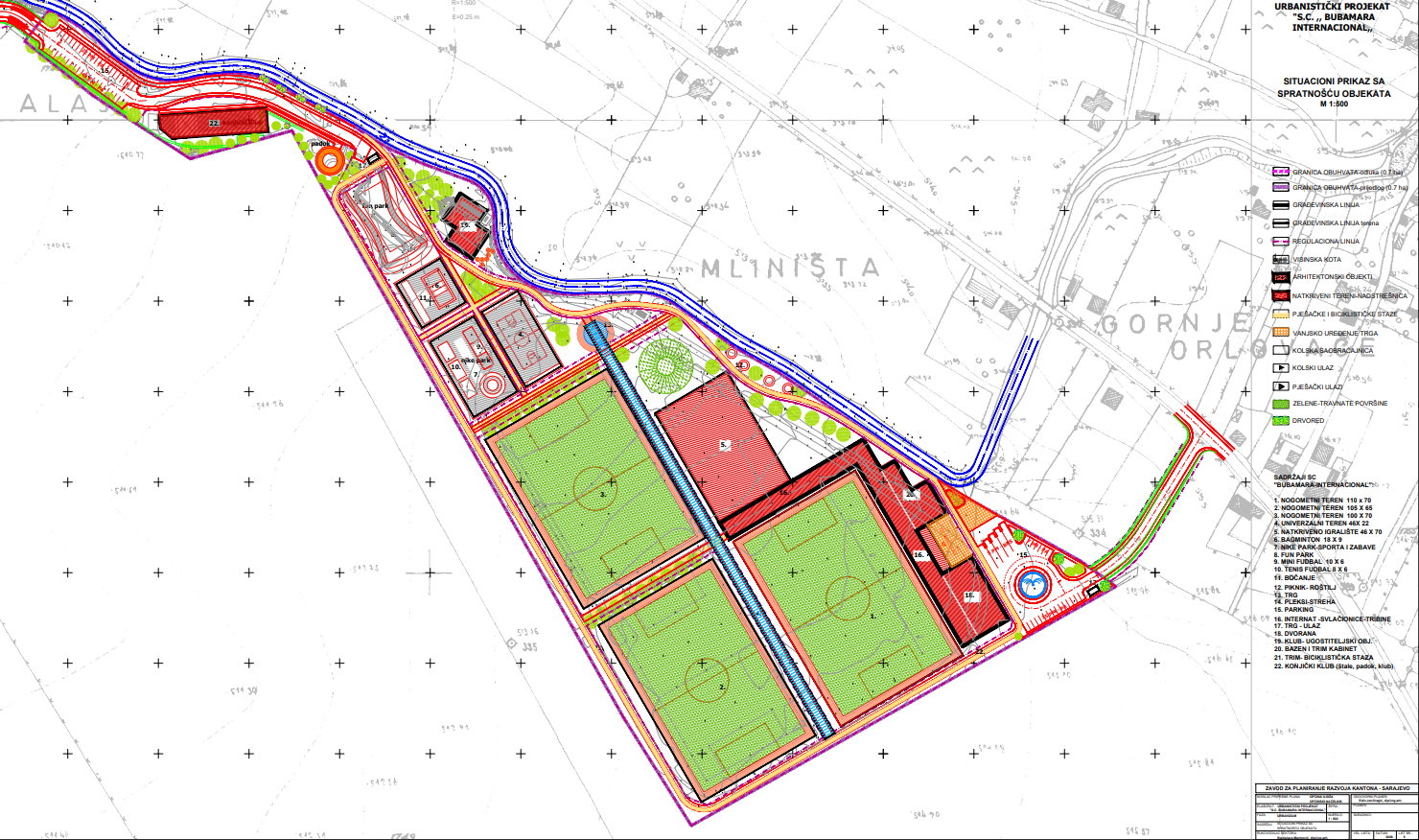Graphic overview for Urban project "Bubamara Sports Center"