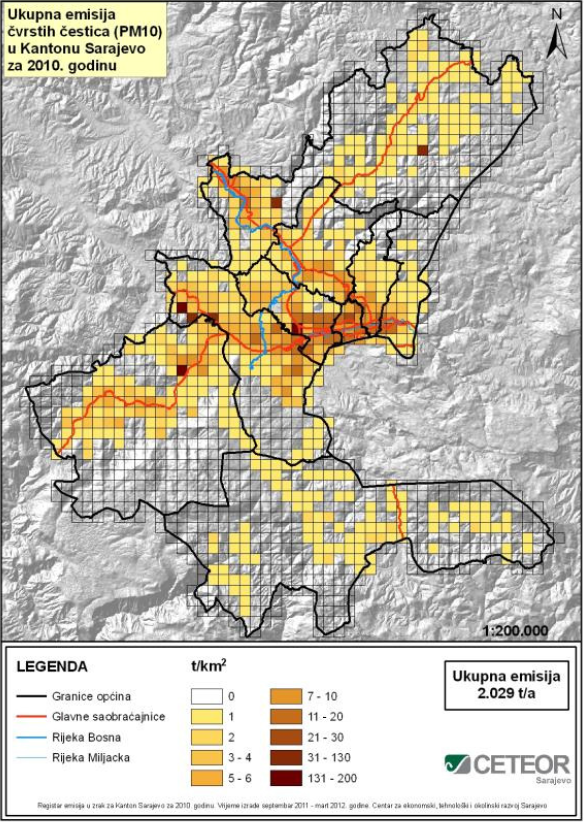 Graphic overview for Register of air emissions for the area of Sarajevo Canton for the year 2010