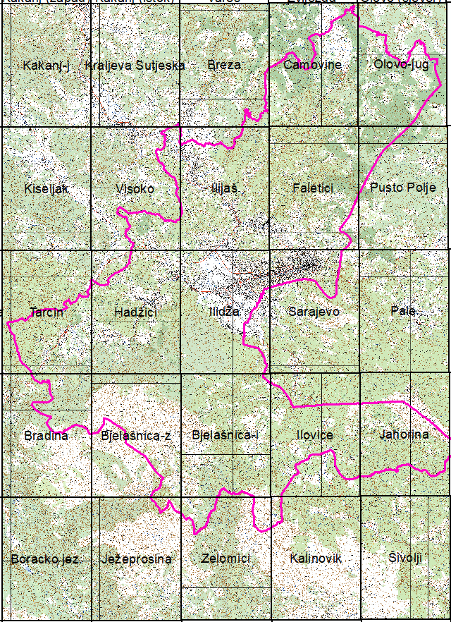 Graphic overview for Topographic map 1:25 000 of Sarajevo Canton