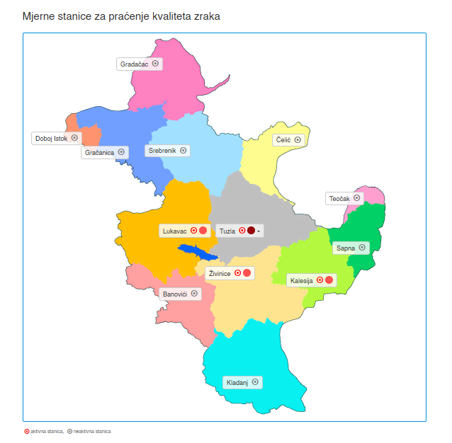 Graphic overview for Air quality monitoring from Tuzla Canton measuring stations