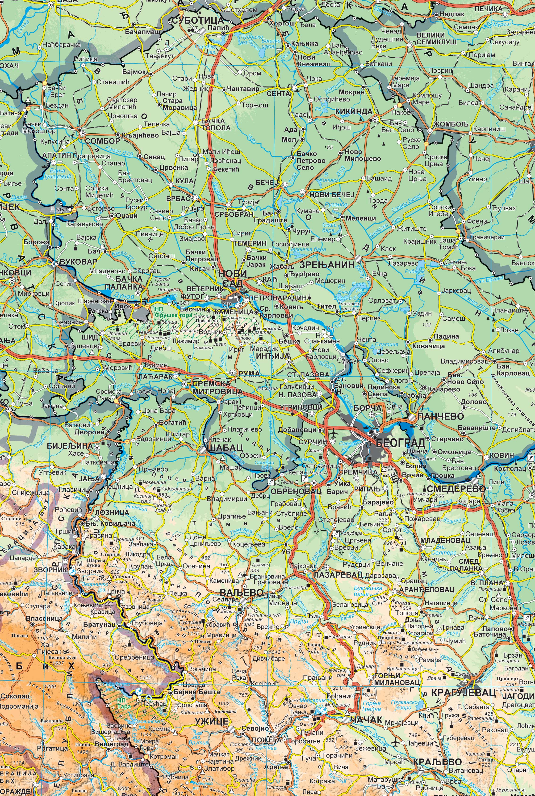 Graphic overview for Geographical map of Serbia at a scale of 1 : 1 000 000